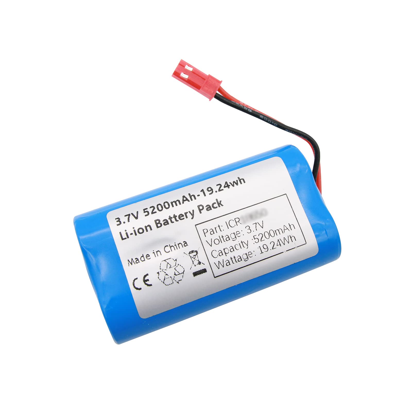 Qimoo 3.7V 5200mah Rechargeable Battery Pack Lithium Ion Batteries with JST-2P Connector for RC Truck, RC Boat, RC Stunt Car