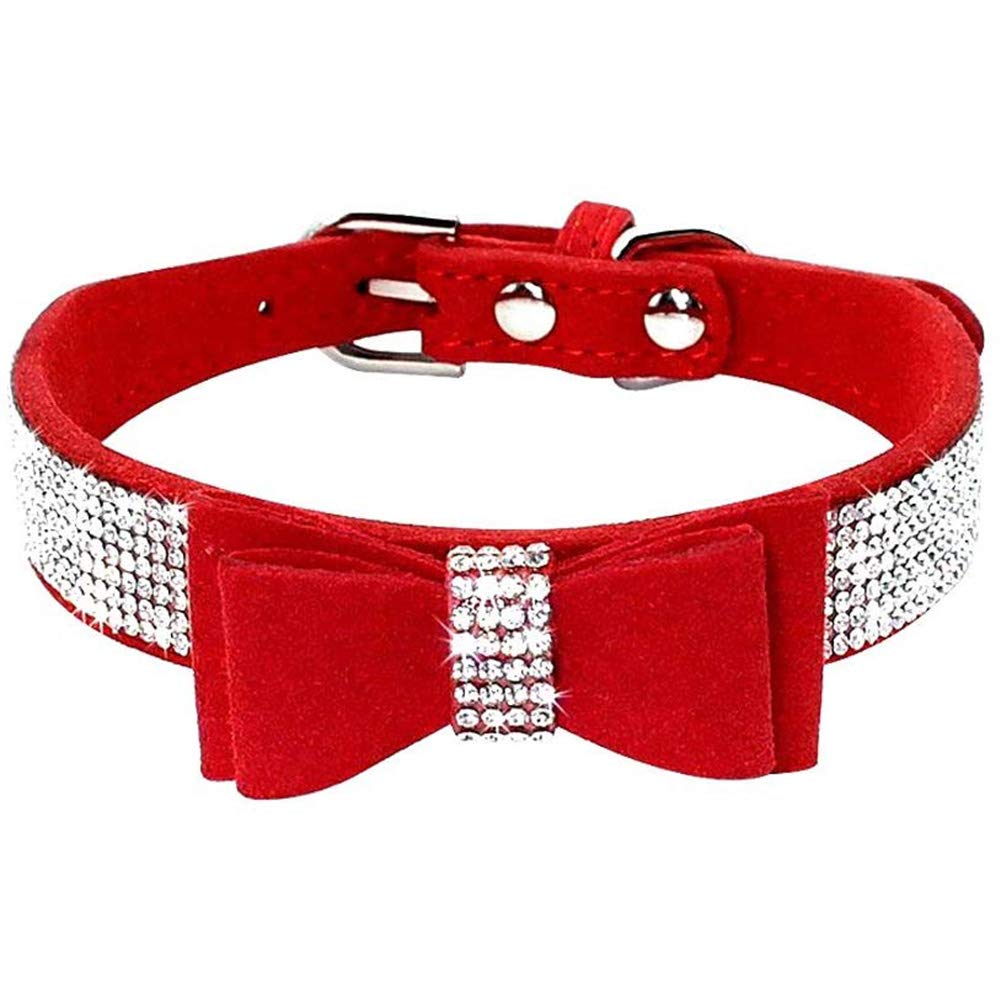 ETOPARS Cute Dazzling Dog Rhinestone Collar, Crystal Diamond Pet Dog Cat Collar, Suede Leather, Adjustable, Includes Leash, Large, Red, Full Crystal Rhinestones Design, For Medium and Large Dogs