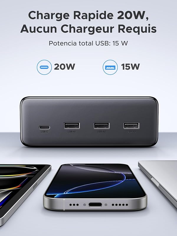 10 EN 1 Regleta Enchufe Multiple 6 Tomas AC 4 USB PD 20W 3680W 16A