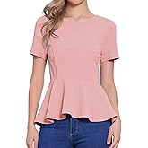 Allegra K Elegant Peplum Tops for Women's St Patrick's Day Short Sleeve Round Neck Dressy Casual Blouse Shirt