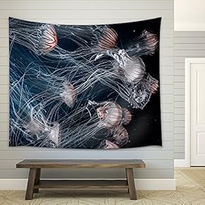 Jellyfish Under The Deep Ocean - Fabric Wall Tapestry Home Decor - 51x60 inches