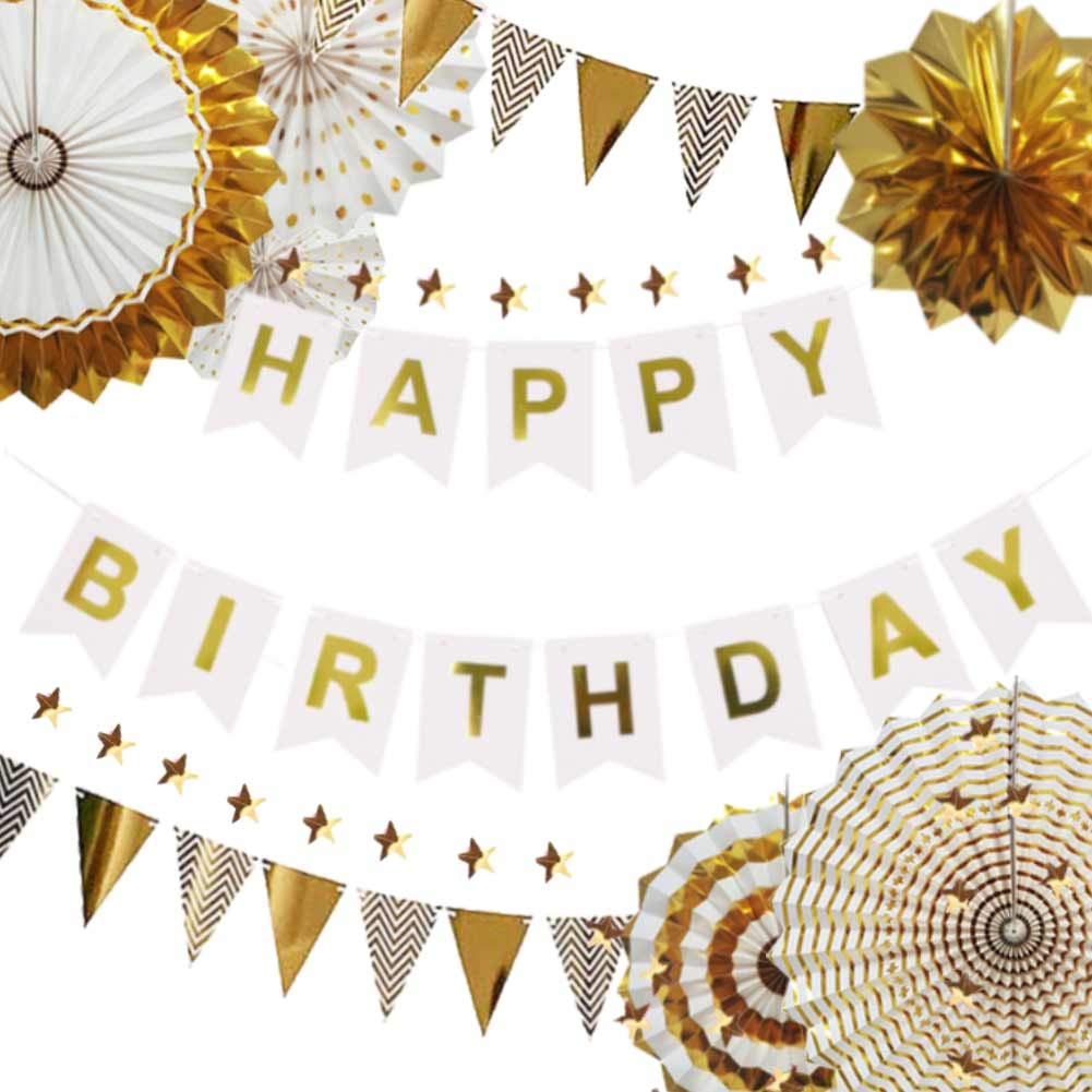 Mua 誕生日 飾り付け ゴールド パーティー デコレーション セット Happy Birthday バナー バースデー ガーランド きらきら ペーパーファン お食い初め 100日お祝い 飾り 部屋 撮影 Tren Amazon Nhật Chinh Hang 21 Fado