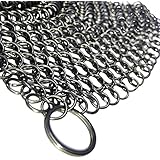 Cast Iron Cleaner and Scrubber by Küche Chef. XL 8x8 Inch Premium 316 Stainless Steel Chainmail Scrubber