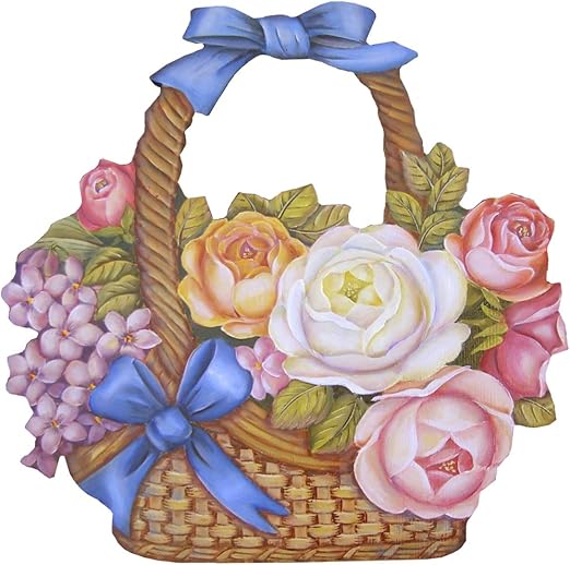 Amazon トールペイント ご自分で描く図案付白木素材 Mh 597 ブルーリボンの付いた花籠 トールペイント 通販