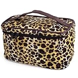 uxcell Brown Beige Leopard Printed Cosmetic Make Up Pouch Bag for Women