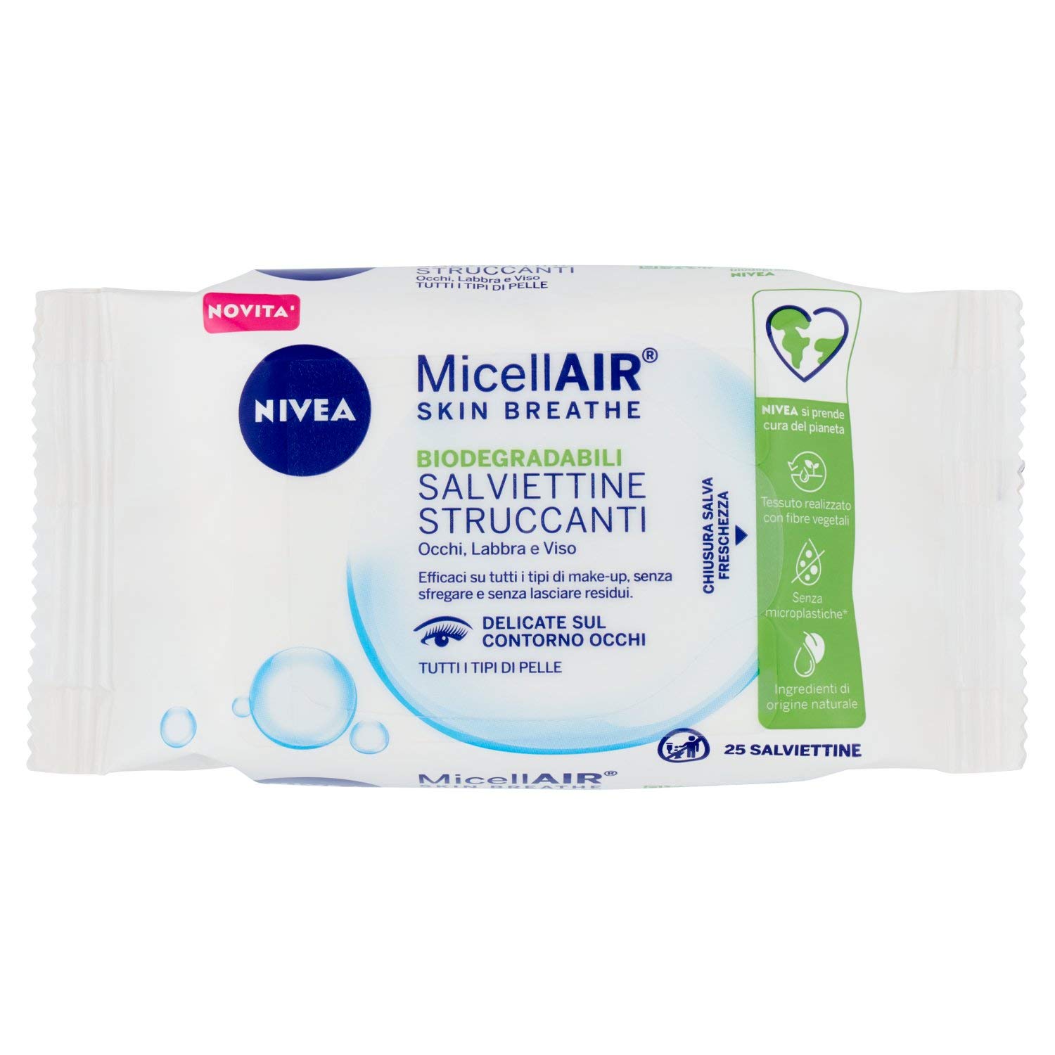 NIVEA MicellAir Skin Breathe Make-up Remover Wipes, Pack of 25, 100% Natural Fabric, MicellAIR Technology