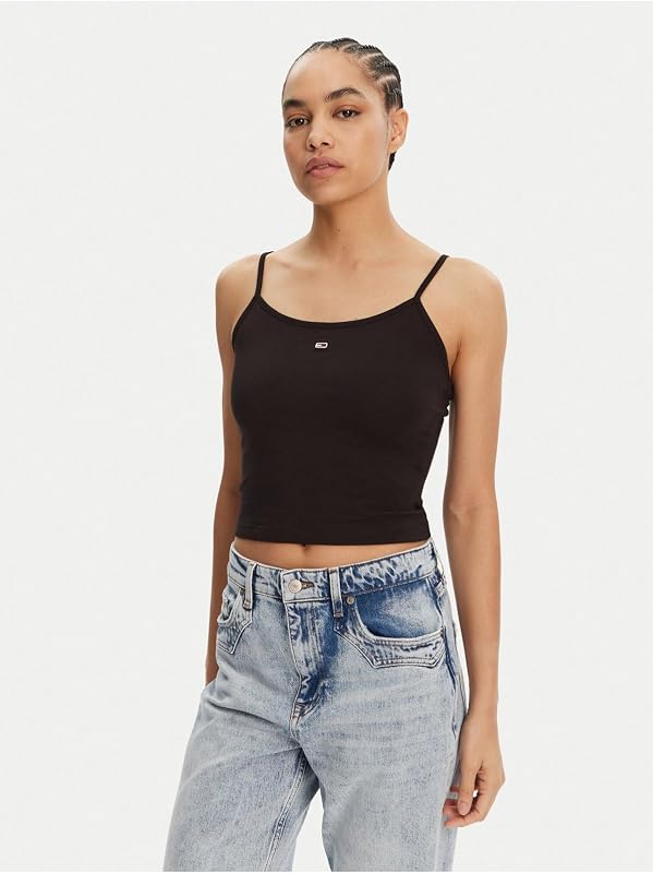 Pack de tops de alças de 2 mulheres Essential Strap Top Tecido elástico, Multicolor (Ecru/Preto), XXS — foto 2 de 4