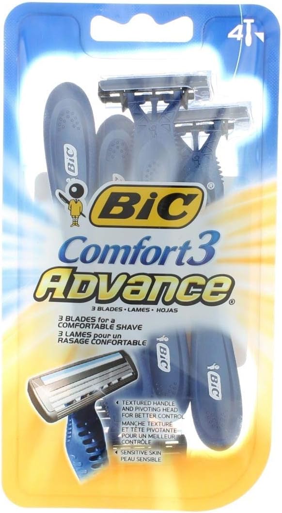Bic Comfort 3 Advance Shaver, Disposable 4 ea (Pack of 3), Blue
