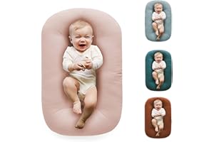 Loevin Baby Lounger Play Mat,Baby Lounger for Newborn Tummy Time for Babies in Bed,0° Angle Newborn Loungers Babies Nest for Boys & Girls 0-12 Months(Pink)