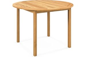 Tangkula Round Outdoor Dining Table, Acacia Wood 4-Person Large Dining Table, Farmhouse Patio Indoor Bistro Table, for Yard Deck Lawn Dining Room