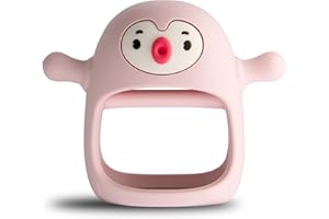 Smily Mia Penguin Buddy Never Drop Silicone Baby Teething Toy for 0-6month nfants, Baby Chew Toys for Sucking Needs, Hand Teether for 3-6Months,Car Seat Toy for Infants, Old Roze