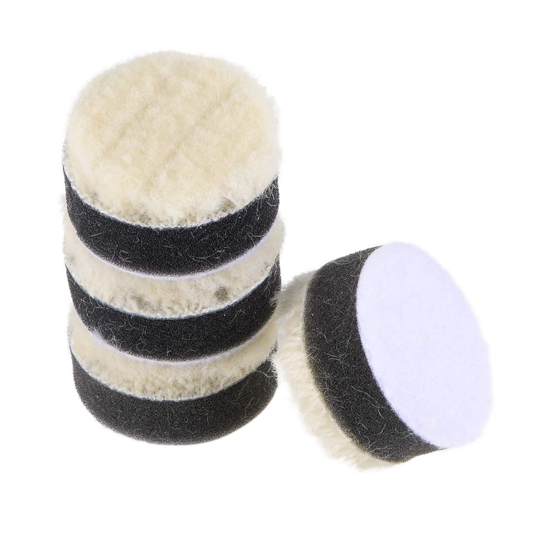 sourcing map 1" Wool Felt Sponge Polishing Pad Hook and Loop Buffing Wheel for Orbital Polisher Buffer 4 Pcs