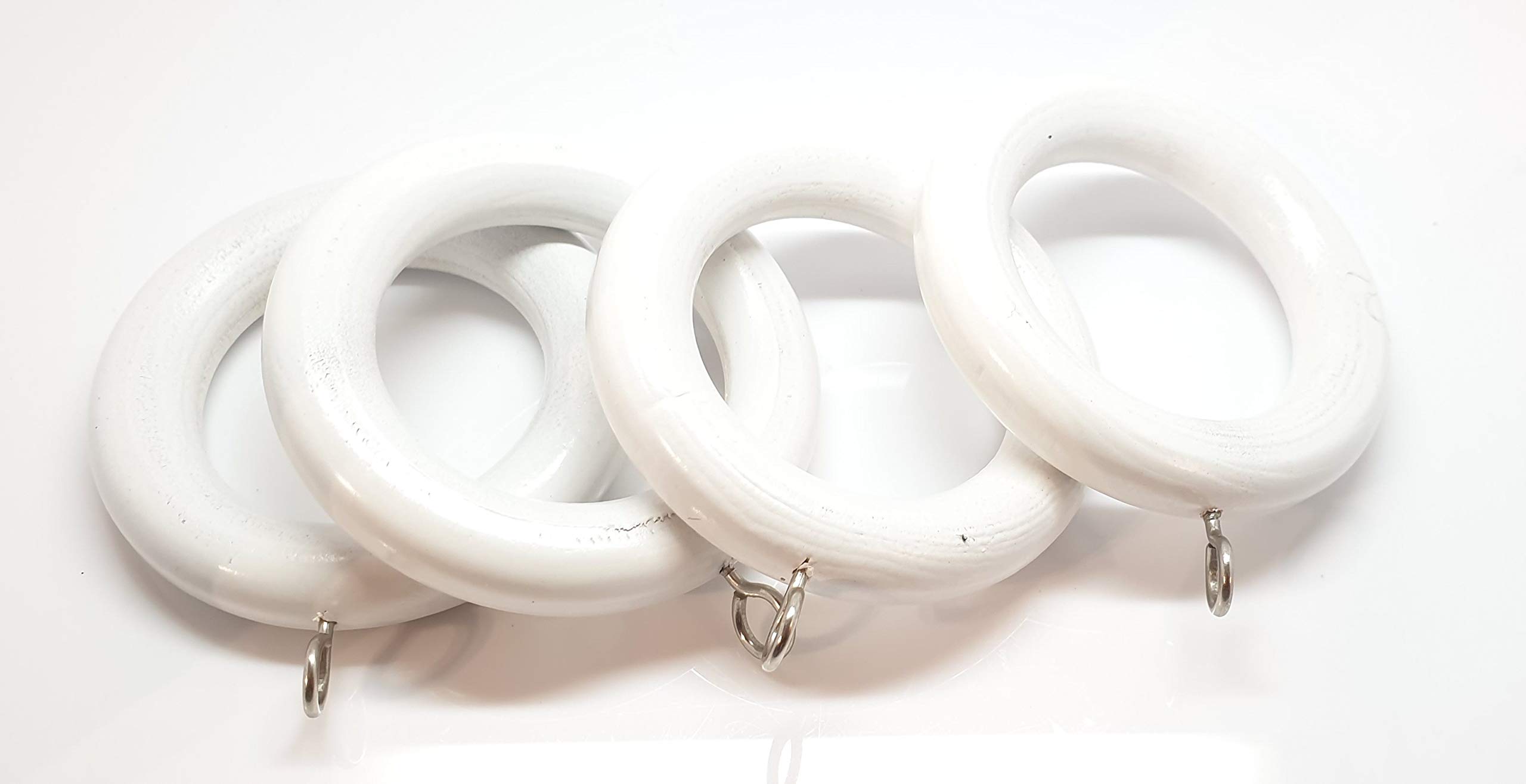 HomeElabador Wooden Curtain Hanging Ring Hooks with Eyes 12-Piece, 38 mm Internal Diameter, White Color Wooden Curtain Rings for 35mm Curtain Poles & Rods