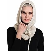 Facecozy Winter Hats for Women, Wool Blend Hooded Scarf Hat for Women Balaclava Knit Skull Cap Beanie Hat Men Neck Gaiters