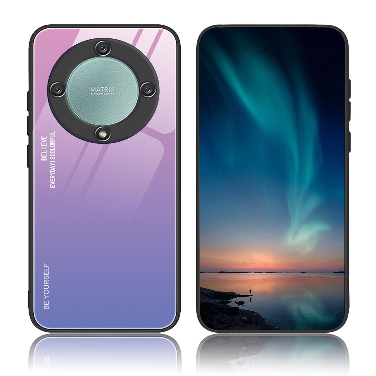 BORYA Case for Honor Magic 5 Lite 5G (Magic5 Lite), Ultra Thin Shockproof Soft Premium Silicone TPU Bumper, Colorful Gradient 9H Tempered Glass Anti-Scratch Cover, Aurora Purple โ image 1