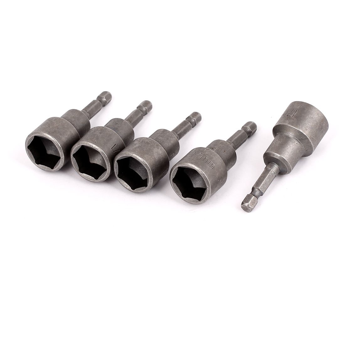 Sourcingmap a15073000ux0099 1/4-Inch Shank 17 mm Hex Socket Nut Setter Driver Bit Adapter - Silver Grey (5-Piece)