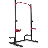 Sunny Health &amp; Fitness Full Size Power Rack for Complete Strength Training | Full-Size Rack, Angled Pull-Up Bar, Squat &amp; Bench Ready, 2 J-Hooks &amp; Spotter Arms, 2" Plate Storage, Band Attachments