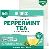 HANDPICK Peppermint Tea Bags 100 Count Non-GMO 100% Pure Minty Herbal