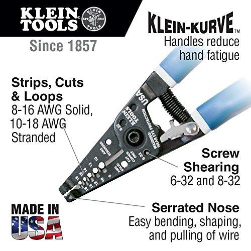 Klein 11054 Wire Stripper & Cutter for 8-16 AWG GA Solid and 10-18 AWG GA Stranded Wire w/Closing Lock and Bonus Stainless Steel Pocket Knife
