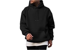 Men's Fleece Hoodies Pullover Casual Long Sleeve Hooded Sweatshirt Hoodie Basic Solid Drawstring Tops with Pockets