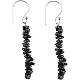 NJCRAFT Gemstone Chips Dangling Long Earrings, Stone 2-3 MM, Silver Plated, Handmade Jewelry, Chakra Healing Crystals, Polished Nuggets Stones, Women Earrings, Gemstone Jewellry