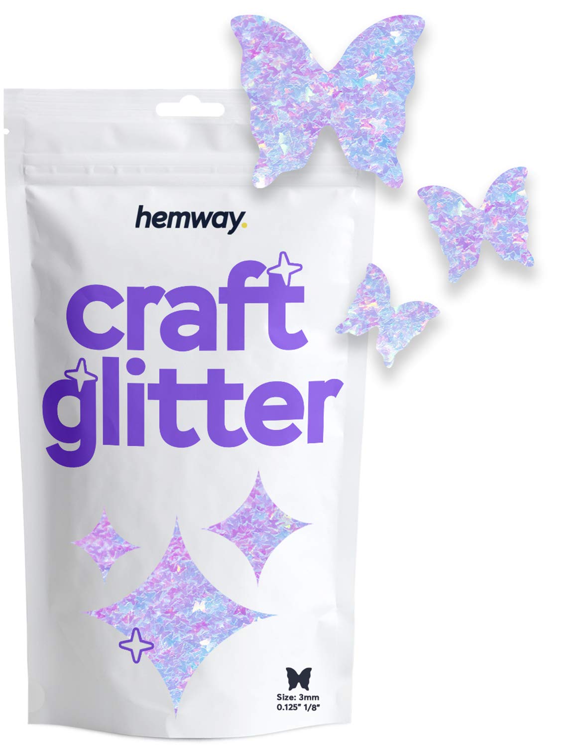 Hemway Craft Glitter Butterfly Shape, 50g, Mother of Pearl Iridescent | Shaped Glitter for Crafts, Resin, Cosmetic, Nail, Face, Body, Festival, Tumblers, Art, Crafting — image 1