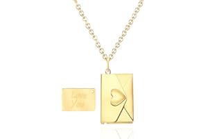 PRIMATORIA Envelope Love Letter Heart Necklace for Women Stainless Steel Love You Secret Gift Message Engraved Locket Jewelry Pendant for Couples and Family
