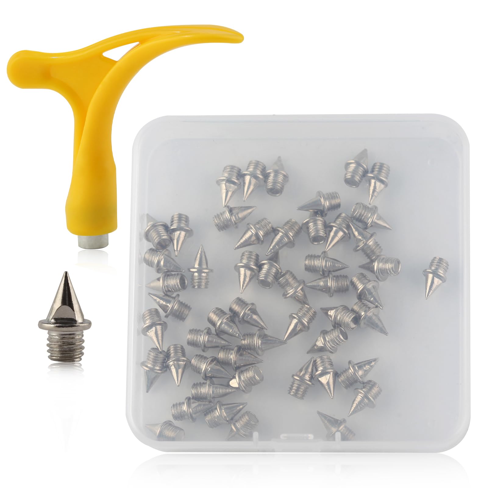 GOLD DEER 50PCS Track Spikes 1/4-Inch Steel Track Shoe Spikes Replacements with Spike Wrench for Sports Running Track Shoes Trainer Accessories