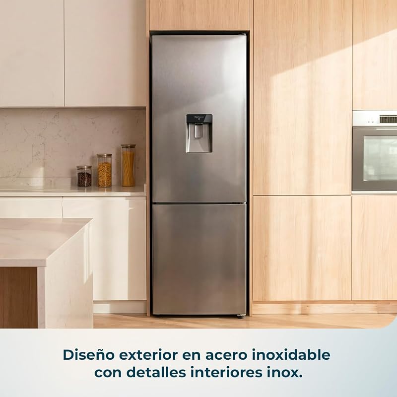 Bolero CoolMarket Combi 322i WD Inox E. 322L Total No Frost Combi Frigorífico. 185,5 cm de altura, 59,5 cm de largura, Classe E, Tecnologia Multi Airflow, HumidityFlex HUB, LED interior, Aço Inoxidável