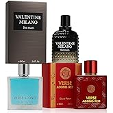 Men’s Cologne Gift Set 3 Pack – Verse Pour Homme, Adonis Red & Valentine Milano – Long-Lasting Citrus, Warm Floral & Amber Wood Scents (100ml Eau de Parfum)