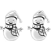AeraVida Festive Happy Snowman .925 Sterling Silver Post Stud Earrings | Cute Christmas Holiday Jewelry for Women | Fun Winter Snowman Studs