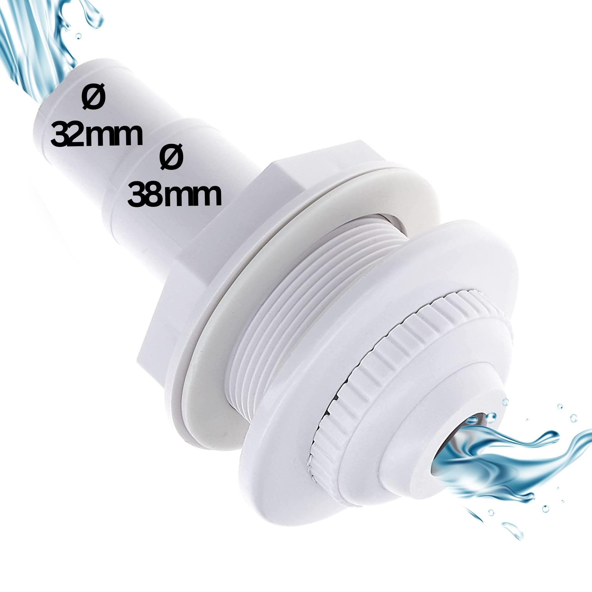 Amapool Inlet Nozzle 14 cm I Inlet Nozzle for Pool with Hose Nozzle 38/32 mm I Standard Pool Inlet Nozzle I Pool Nozzle Adjustable Nozzle I 32 mm and 38 mm Hose Connection I 14 cm Long
