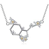 Happiness Serotonin Molecule Necklace for Women 925 Sterling Silver Flower Serotonin Pendant Molecule Necklace Science Jewelry Chemistry Gifts for Women Teacher Professor Chemistry Graduates