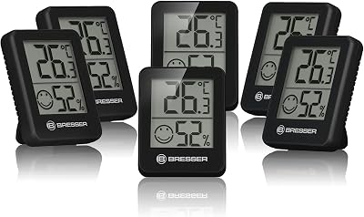 Juego de 6 indicadores termohigrométricos Temeo Hygro de pie o de pared con indicador de clima ambiente, negros