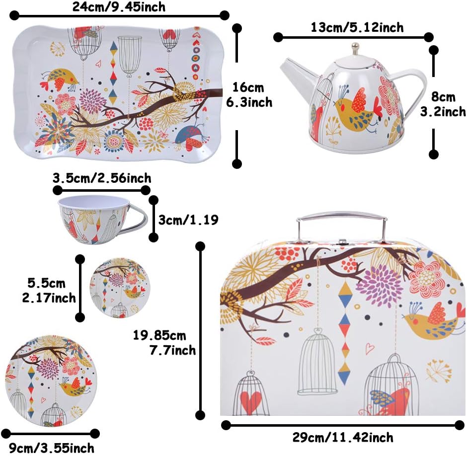 Baby Tea Set Toy, 14 Kids Pretend Toy Tin Tea Set + 1 Portable Carrying