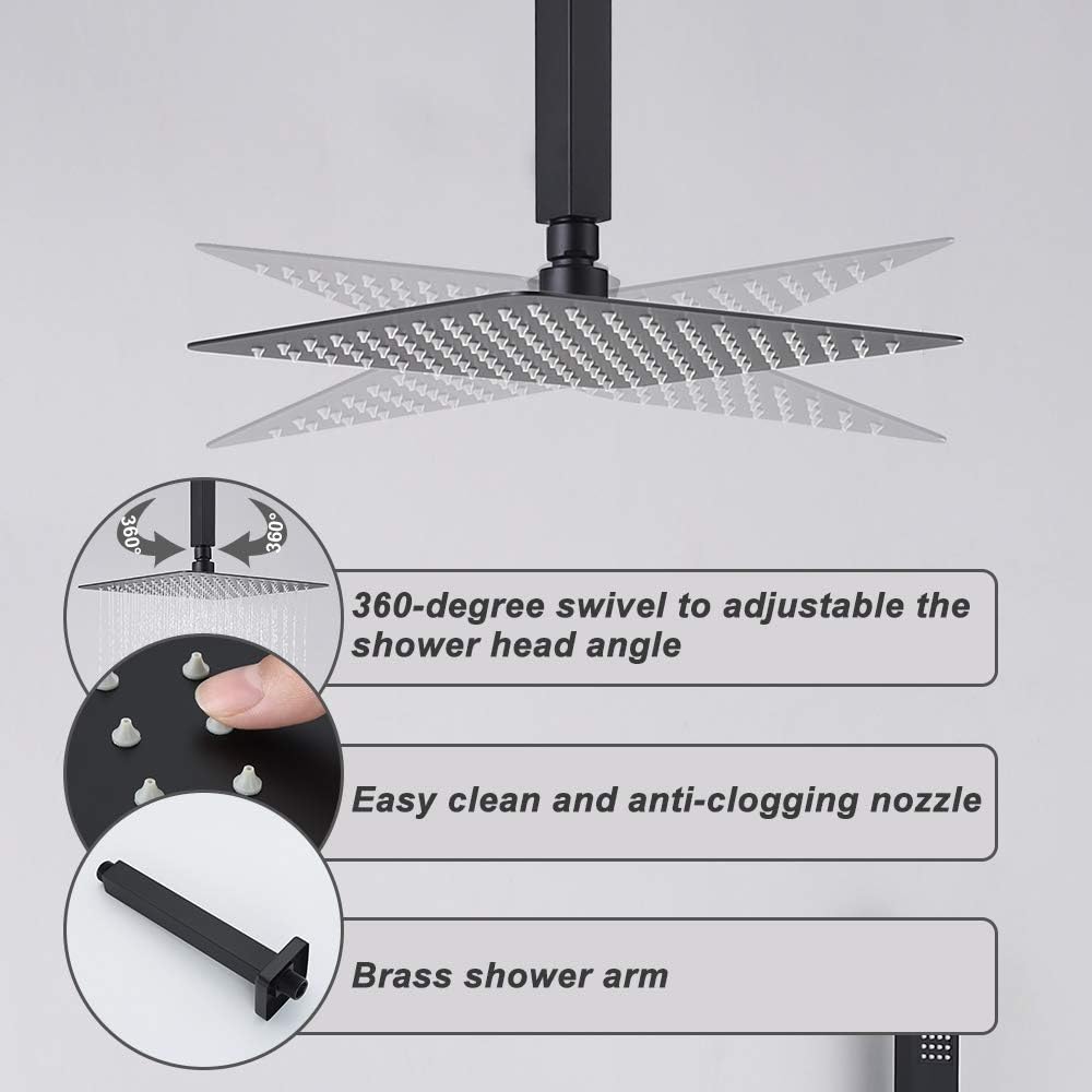 HOMELODY Ceiling Shower Head System, Matte Black Shower Faucet Rough-in Valve Body with Rain Shower Head and Handheld Shower Head Combo - - 