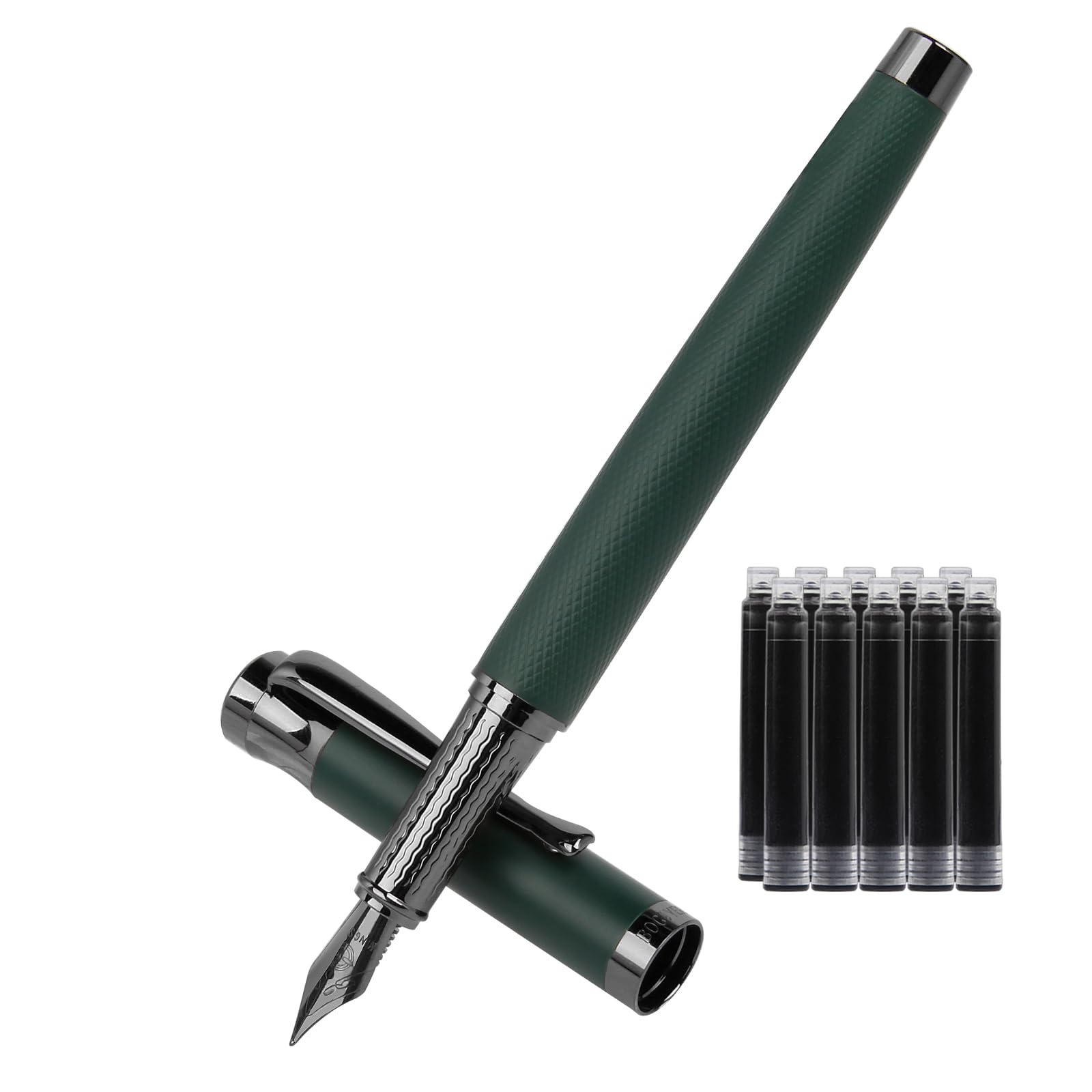 BOCIYER Luxury Fountain Pen Set,Medium Nib,Includes 10 Ink Cartridges&Ink Converter,Best Pen Gift Case for Men & Women,Office,Calligraphy, Journaling,Fancy pen-Green