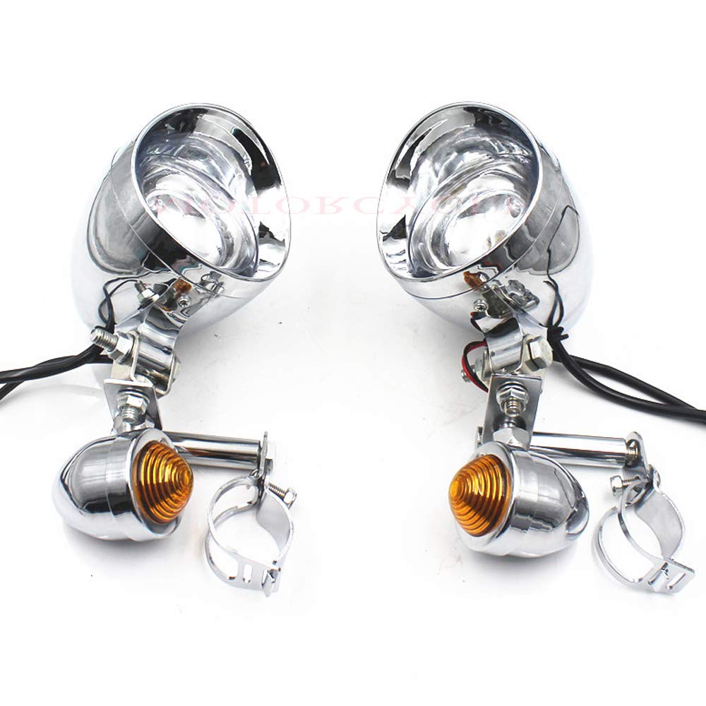 12V Motorcycle Chrome Passing Turn Signals Lamp Driving Fog Spot Light Bar for Harley for Honda for Yamaha for Suzuki for Kawasaki Touring (Chrome)