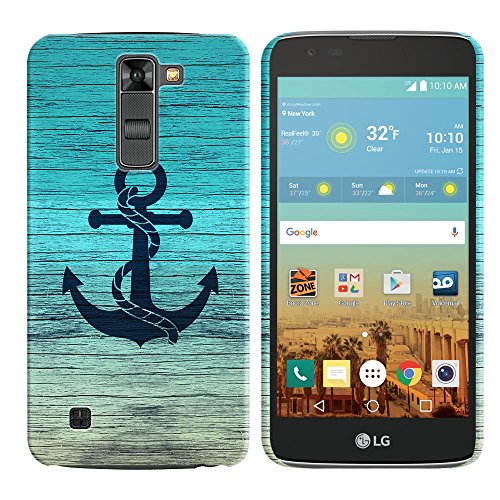 FINCIBO LG K7 Tribute Case, Back Cover Hard Plastic Protector Case Stylish Design For LG K7 Tribute 5 LS675 MS330/ M1/ Treasure - Blue Anchor Wood
