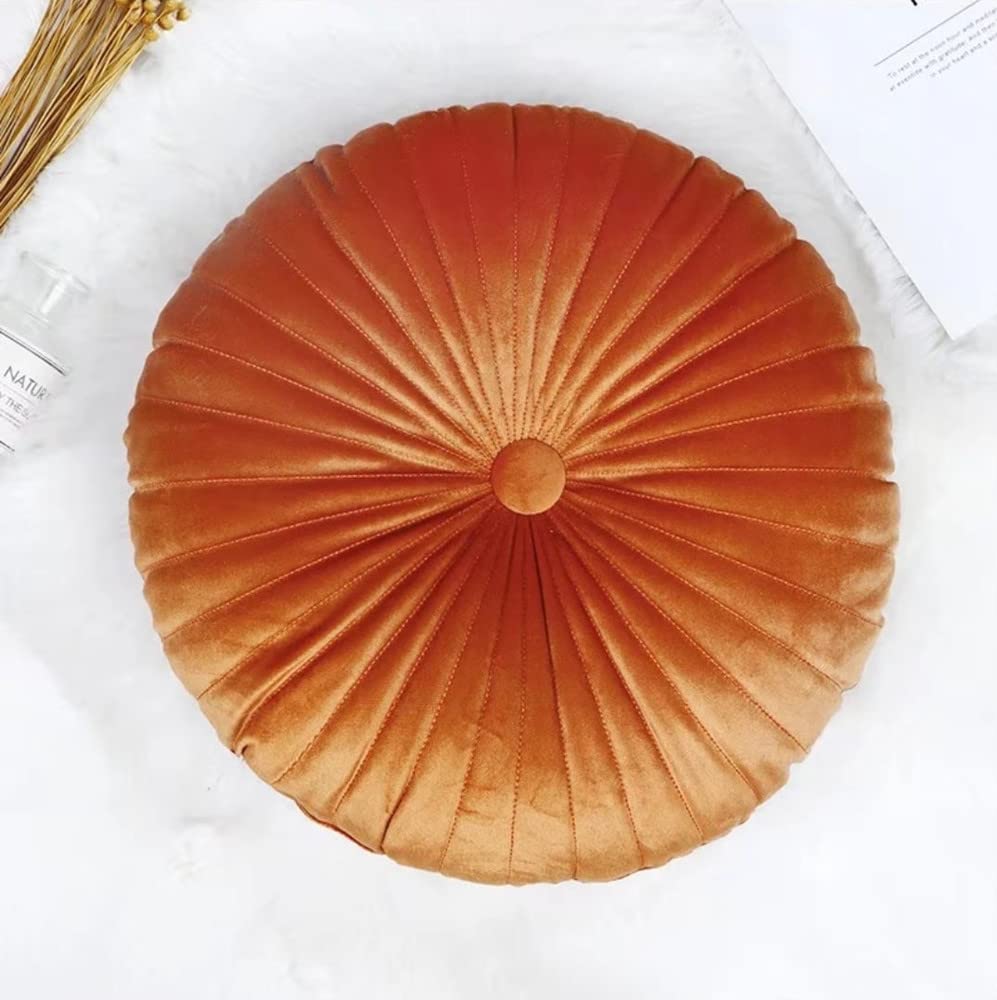 NatureMan Round Velvet Throw Pillow, Pumpkin Cushion - 13.7 inches (Orange) for Living Room, Sofa, Bed, Floor — image 1