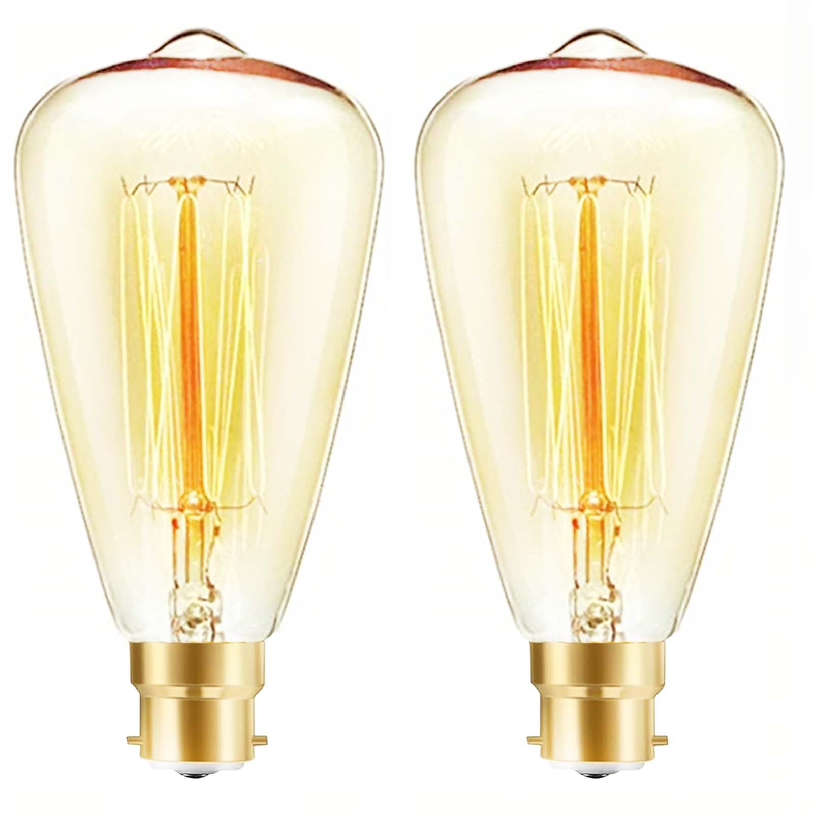 JQslight B22 st48 Bayonet Retro Filament Light Bulbs，40W Edison Light Bulbs Dimmable，Warm White 2700K，Industrial Style Antique Bulb,Amber Retro Style Energy Saving Filament Decorative Bulbs，2 Pack.