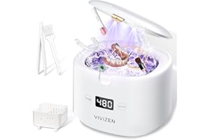 VIVIZEN Ultrasonic Retainer Cleaner, Sonic Dental Cleaning Pod, Portable 30W/45kHz Machine for Dentures, Aligners, Braces, Mouth Guards, Jewelry (White)