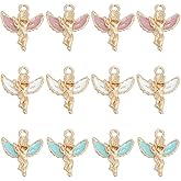 HOBBIESAY Acrylic Angel Charms Dangle Wing Pendant Transparent Acrylic Alloy Synthetic Crackle Quartz Pendants for Jewelry Making Necklace Earrings Findings
