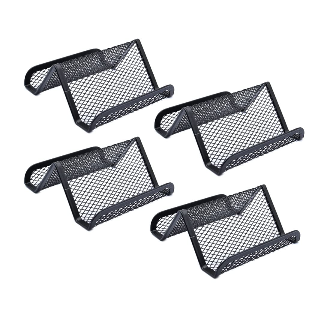 Hoshen Metal Mesh Business Card Holder, Desk Business Card Holder, Desk Office Business Card Display Business Card Display Holder (Black, 4 Pack)