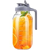 64oz Glass Pitcher with Lid, 2 Quart Mason Jar Pitchers with Lid and Spout, Wide Mouth Breast Milk Pitcher Glass Jug Sun Tea Pitchers, Cold Brew Coffee pitcher, Fridge Container for Water, Juice, Tea