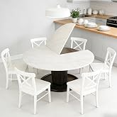 Round Folding Table Top Extender 48/55/59/63/71/79" Solid Wood Table Extension For Dining Table Extender Top Fold Wooden Tabletop for Kitchen Restaurant Workbench Outdoor (White, D - 48")