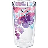 Tervis Made in USA Double Walled Watercolor Floral Purple - Crystal Insulated Tumbler Cup Keeps Drinks Cold & Hot, 16oz, Watercolor Blossoms