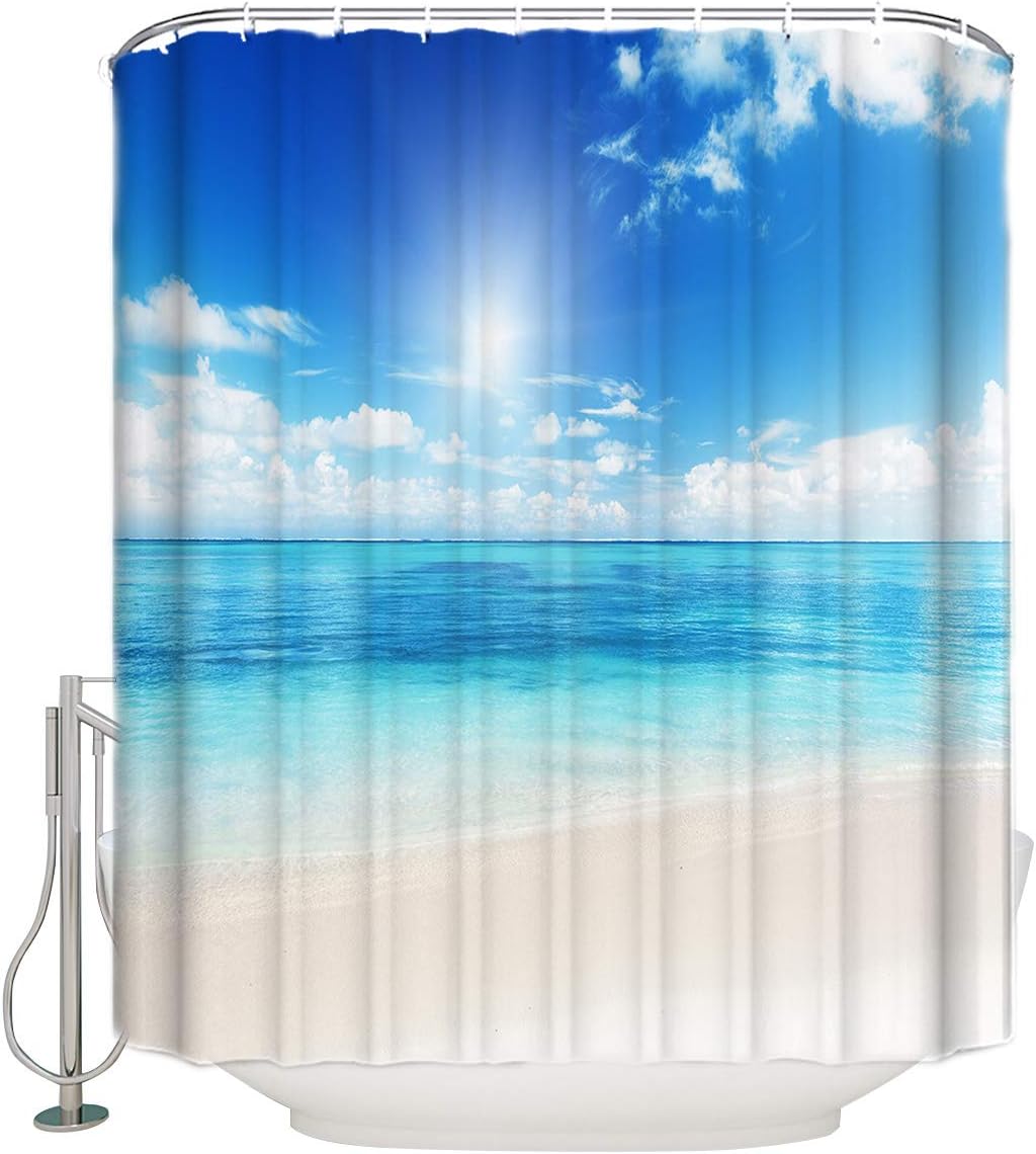 Milodian 72" x 96" Shower Curtain with Hooks, Pure Ocean