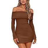 LILLUSORY Womens Folded Neck Off The Shoulder Long Sleeve Mini Going Out Bodycon Pullover Sweater Dress 2025