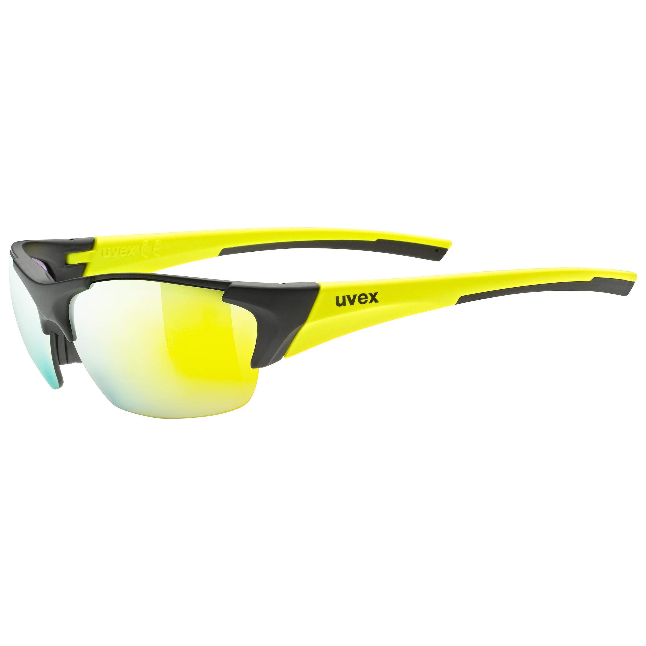 uvex Blaze III - Sports Sunglasses for Men and Women - incl. Interchangeable Lenses - Comfortable & Non-Slip - Black Matt Yellow/Yellow - One Size